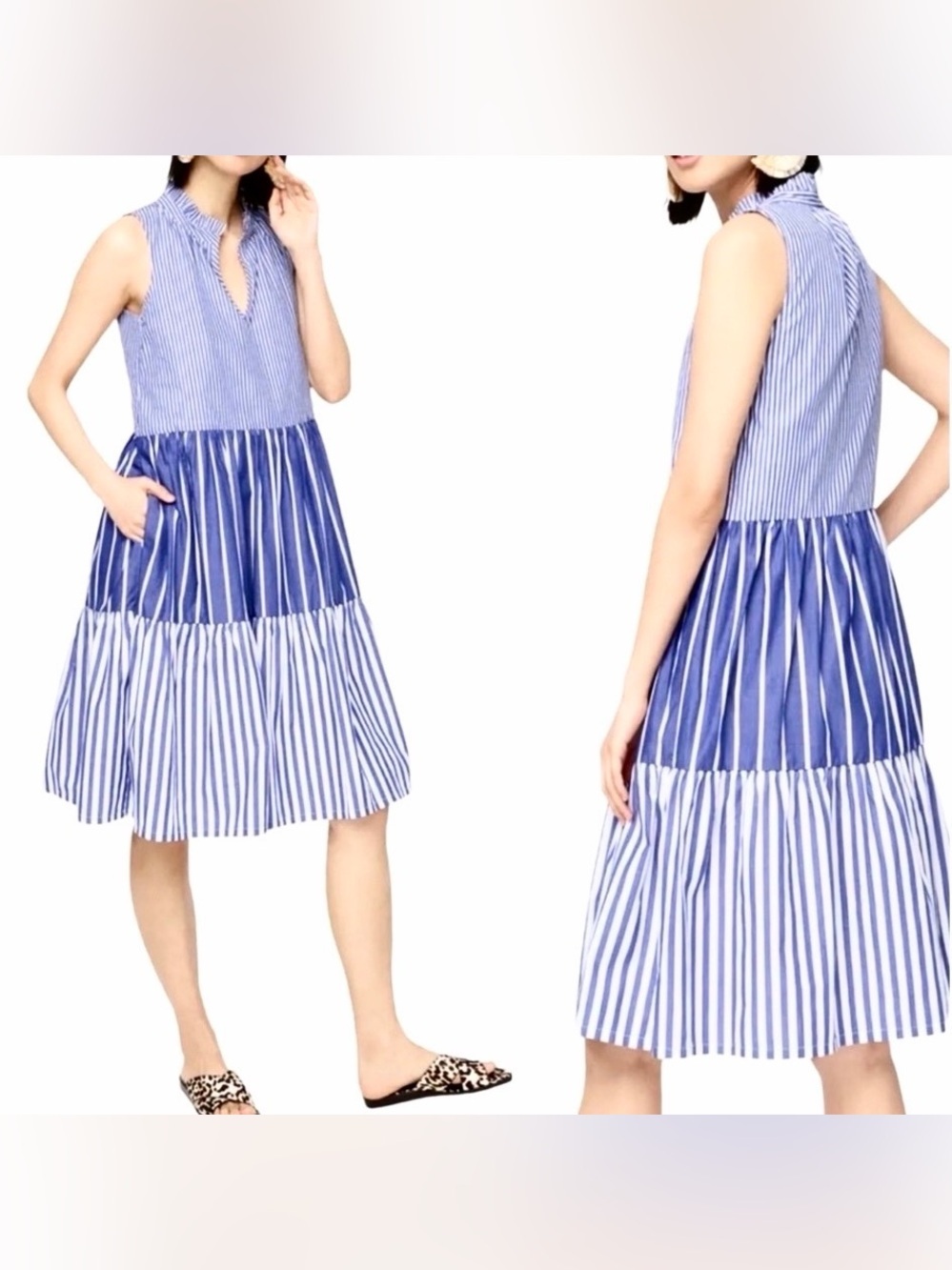 J. Crew Blue & White Tiered Mini Dress Sz S Sleeveless Striped Cotton Nautical